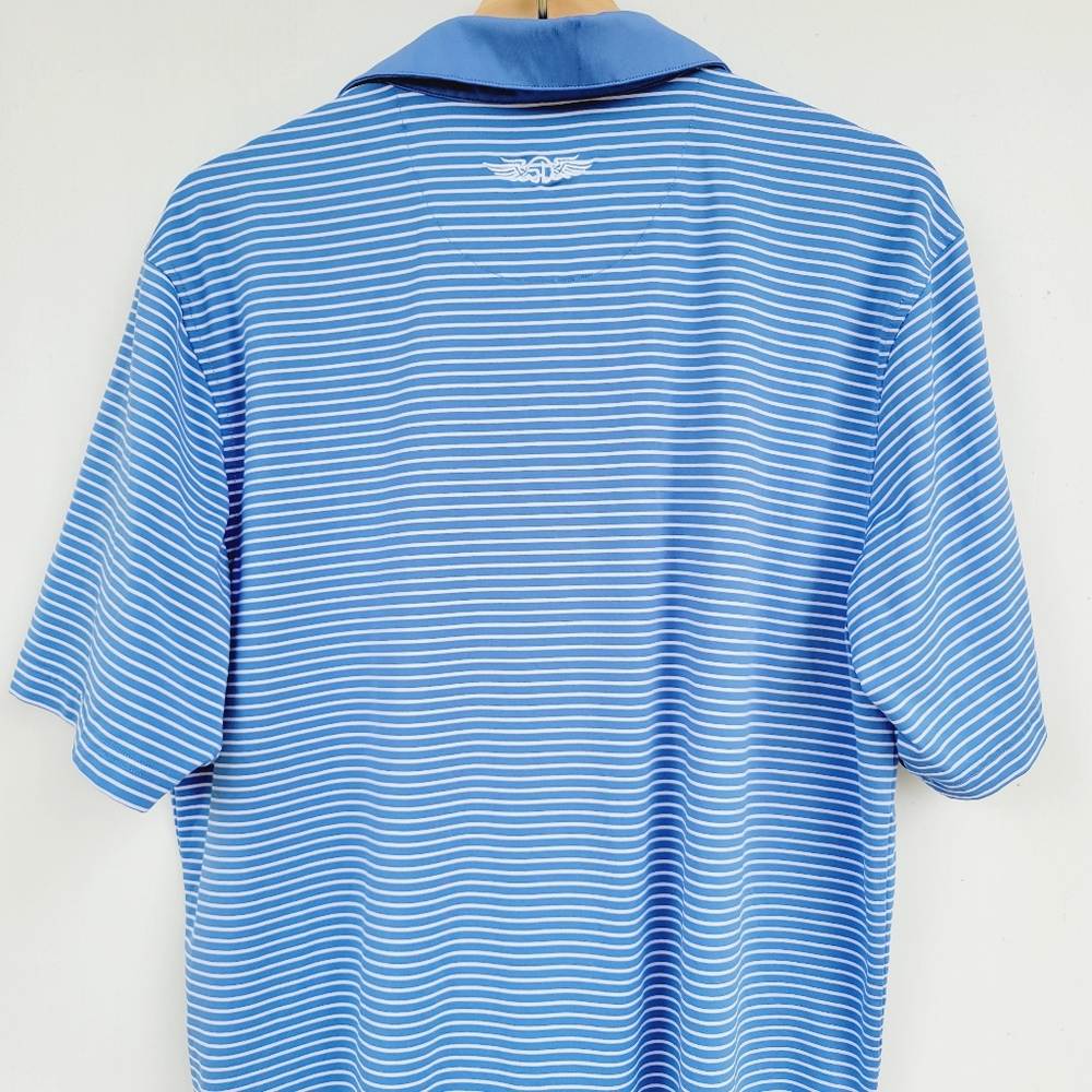 Straight Down Mens Polo Golf Athletic Shirt Blue Stripes Size Large - Picture 13 of 14